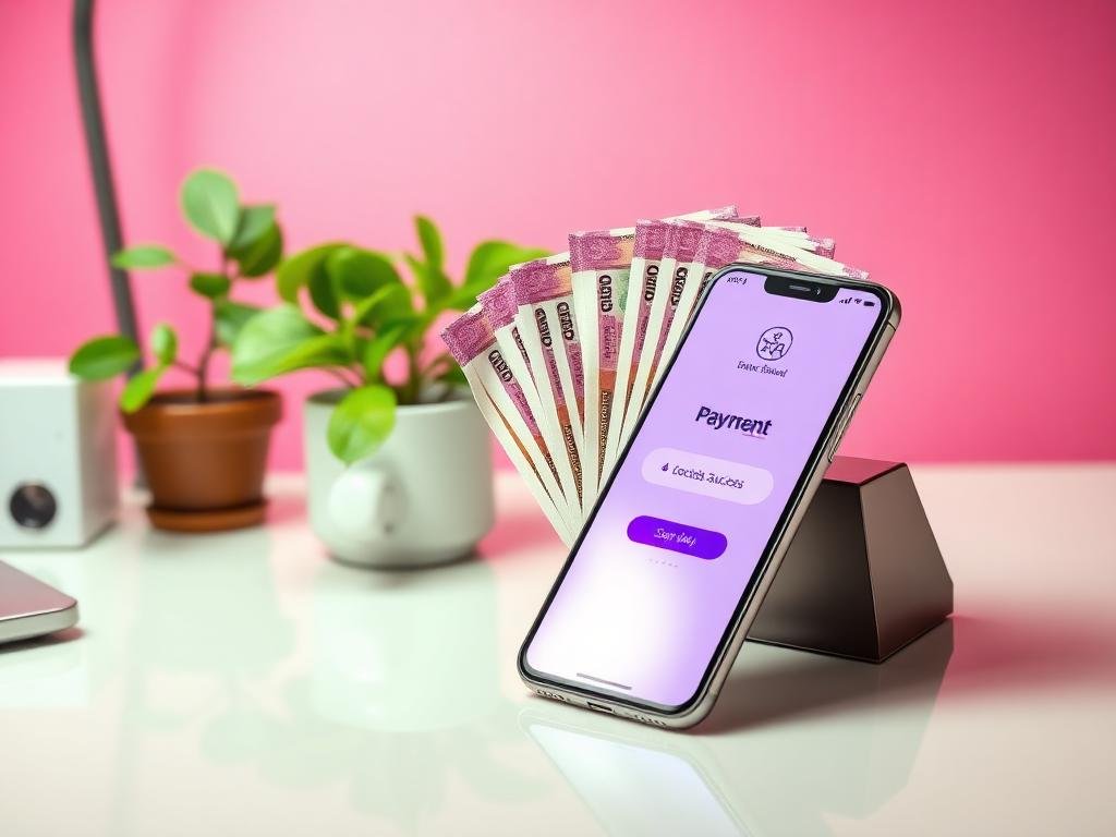 Rupee notes and a payment success on phone